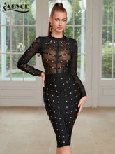 Carica l'immagine nel visualizzatore di Gallery, Studded Button Black Beading Bandage Dress