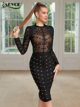 Carica l'immagine nel visualizzatore di Gallery, Studded Button Black Beading Bandage Dress