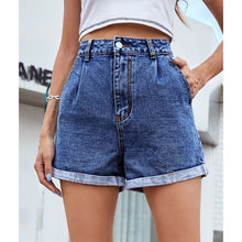 Cargar imagen en el visor de la galería, Rolled Hem Denim High Waist Straight Jean Shorts