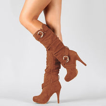 将图片加载到图库查看器,Knee High High Heel Round Toe Boots
