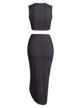 將圖片載入圖庫檢視器 Two Piece Sleeveless Crop Top Summer Skirt