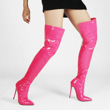 将图片加载到图库查看器,Over Knee Patent Leather High heel Long Zipper Boots
