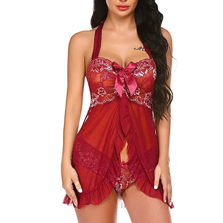 Transparent Lace Floral Sleepwear Nightie