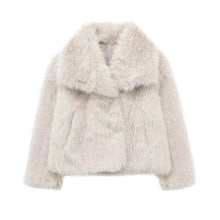 將圖片載入圖庫檢視器 Faux Fur Coat Long Sleeve Front Snap-button Thick Coat