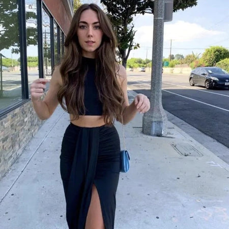 Two Piece Sleeveless Crop Top Summer Skirt