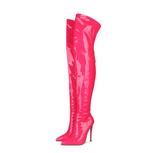 将图片加载到图库查看器,Over Knee Patent Leather High heel Long Zipper Boots