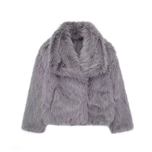 將圖片載入圖庫檢視器 Faux Fur Coat Long Sleeve Front Snap-button Thick Coat