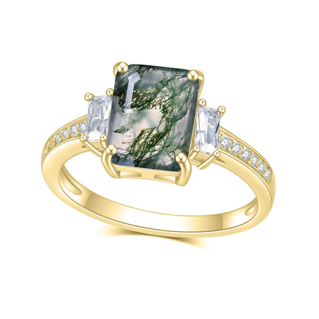 Unique 2.38Ct 7x9mm Octagon Cut Moss 925 Sterling Silver Women's Ring