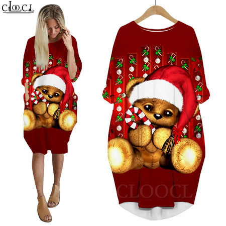Long Sleeve 3D Print Christmas Dress