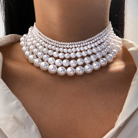 Elegant White Imitation Pearl Choker Necklace