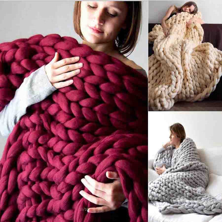 Thick knitted wool blanket