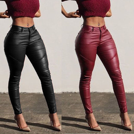 Leather Skinny High Waist Stretch Pants