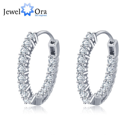 Sparkling Cubic Zirconia 925 Sterling Silver Hoop Earrings