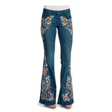 სურათის ჩატვირთვა გალერეის მნახველში, Flower Embroidery Flare Denim Pants