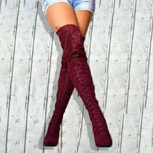 将图片加载到图库查看器,Warm Over The Knee Boots Sexy Fashion Lace Up Boots