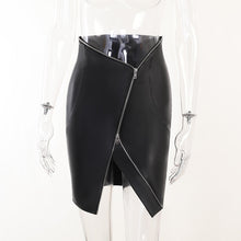 Load image into Gallery viewer, Irregular Faux Leather High Waist A-Line Zipper Skirt