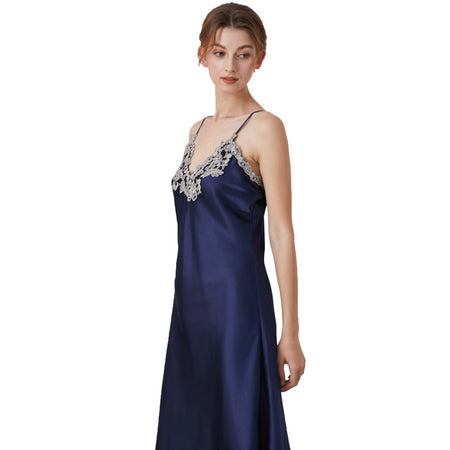 Long Chemise Lace Satin Nightgown