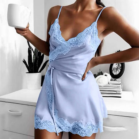 Silk Satin Lace Robe Nightdress
