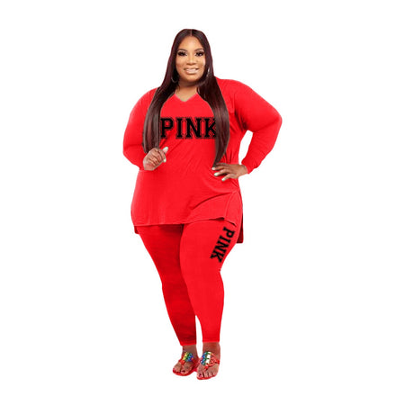 XL-5XL Two Piece Long Sleeve V Neck top And Pants