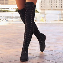 Cargar imagen en el visor de la galería, Cross Strap Suede Leather Knee High Boots