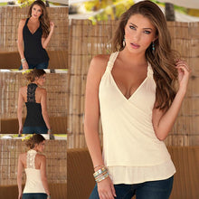 Cargar imagen en el visor de la galería, Sleeveless Halter Backless Lace V Neck Blouse