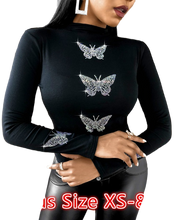 將圖片載入圖庫檢視器 Casual T-shirt Butterfly Pattern Studded Long Sleeve XS-5XL