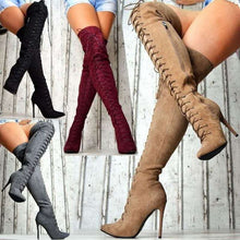 将图片加载到图库查看器,Warm Over The Knee Boots Sexy Fashion Lace Up Boots