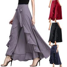 Carica l'immagine nel visualizzatore di Gallery, Chiffon Wide-Leg Ruffle Split Tie-Waist Maxi Skirt