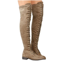 Cargar imagen en el visor de la galería, Cross Strap Suede Leather Knee High Boots
