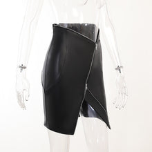 Load image into Gallery viewer, Irregular Faux Leather High Waist A-Line Zipper Skirt