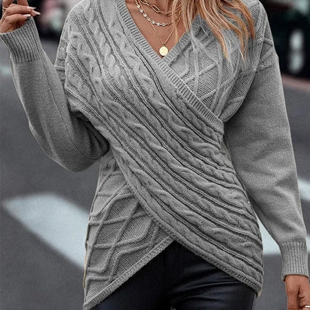 V-neck Knitted Off Shoulder Cross Pullover