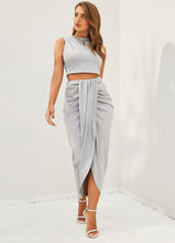 將圖片載入圖庫檢視器 Two Piece Sleeveless Crop Top Summer Skirt