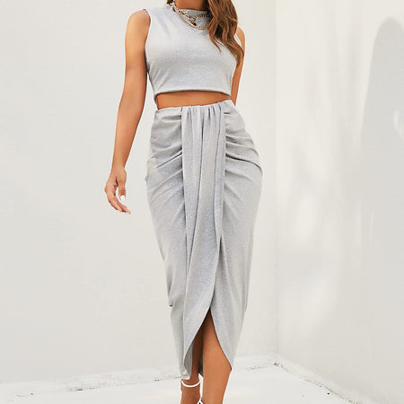 Two Piece Sleeveless Crop Top Summer Skirt