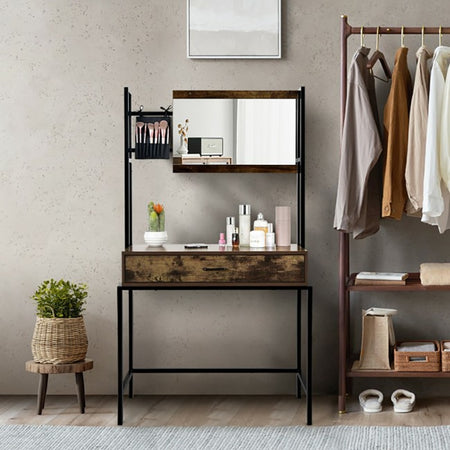Industrial Vanity Table with 3-Height Adjustable Mirror/Dressing Makeup Table And Drawer