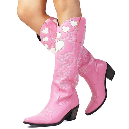 Heart Pointed Toe Embroidery Cowgirl Western Boots