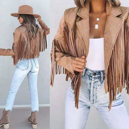 Fringed Hem Tassel Cardigan Crop Top