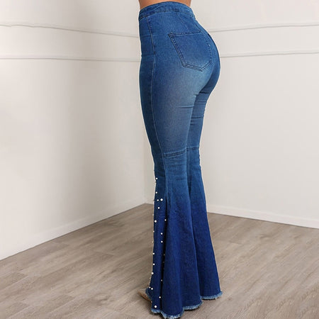 High Waist Flare Button Bell-bottom Tassel Pants - Fashion Damsel