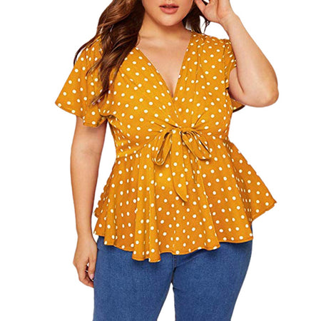 Polka Dot Bow V Neck Blouse - Fashion Damsel