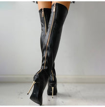 将图片加载到图库查看器,Leather Over The Knee Zipper Long Boots With Thin Heel - Fashion Damsel
