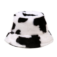 Cargar imagen en el visor de la galería, Winter Cow Print Plush Bucket Hat - Fashion Damsel