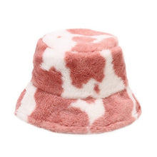 Cargar imagen en el visor de la galería, Winter Cow Print Plush Bucket Hat - Fashion Damsel