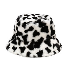 Cargar imagen en el visor de la galería, Winter Cow Print Plush Bucket Hat - Fashion Damsel