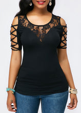 Load image into Gallery viewer, Cold Shoulder Round Neck Floral Lace T-Shirt