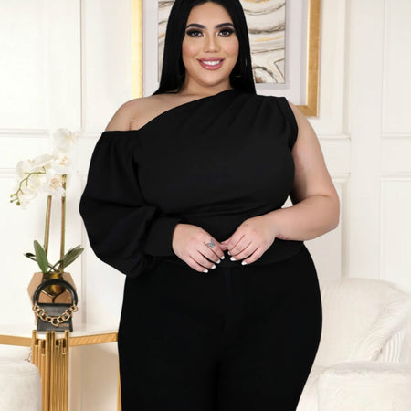 Skew Collar Lantern Sleeve Top - Fashion Damsel