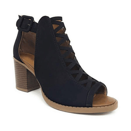 Hollow Out Square Heel Peep Toe Sandals