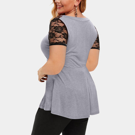 Floral Lace O-neck Three Quarter Tops Blouse - Fashion Damsel
