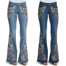 Carica l'immagine nel visualizzatore di Gallery, Vintage Embroidery Flare Denim Pants