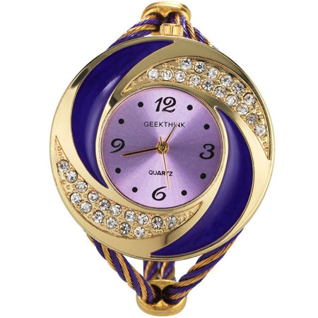Rhinestone Whirlwind Design Metal Weave Quartz Watch