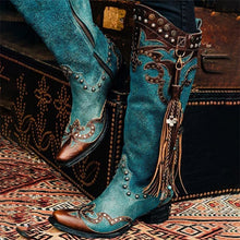სურათის ჩატვირთვა გალერეის მნახველში, Cowgirl Rivet Knee High Boots With Tassels - Fashion Damsel