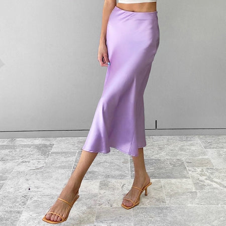 Silk Long Satin Skirt - Fashion Damsel